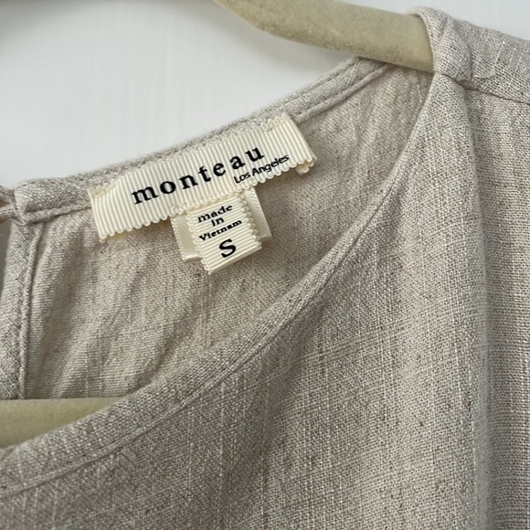 Linen blend midi dress with belt and slit - Picture 2 of 4